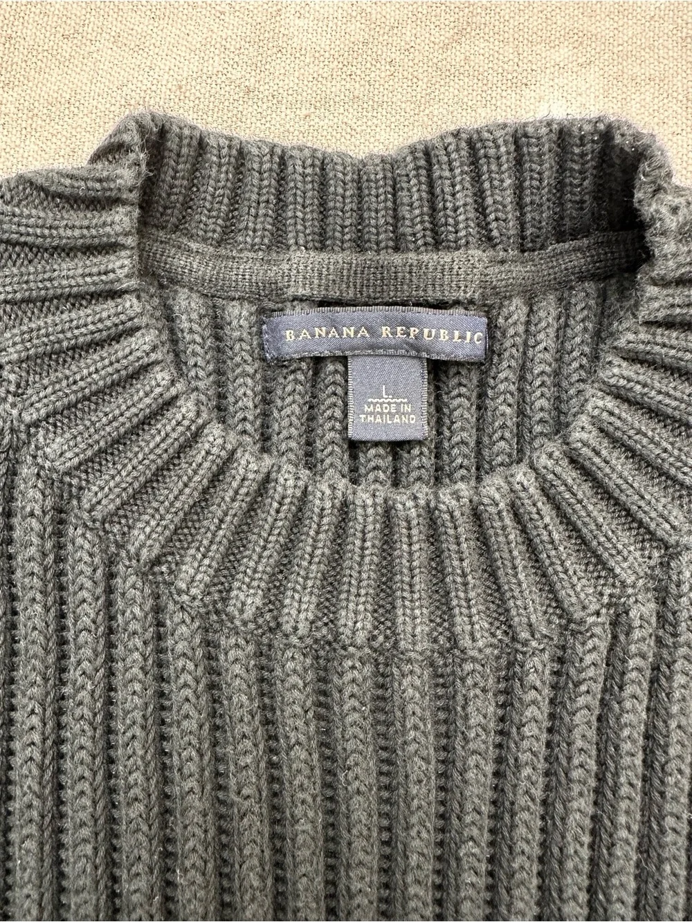 Vintage Banana Republic Ribbed Cotton Mock Neck Sweater Charcoal Grey L Y2K 2003